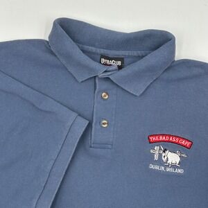 UltraClub Men Blue Polo Shirt The Bad Ass Cafe Dublin Ireland XL 100% Cotton EUC